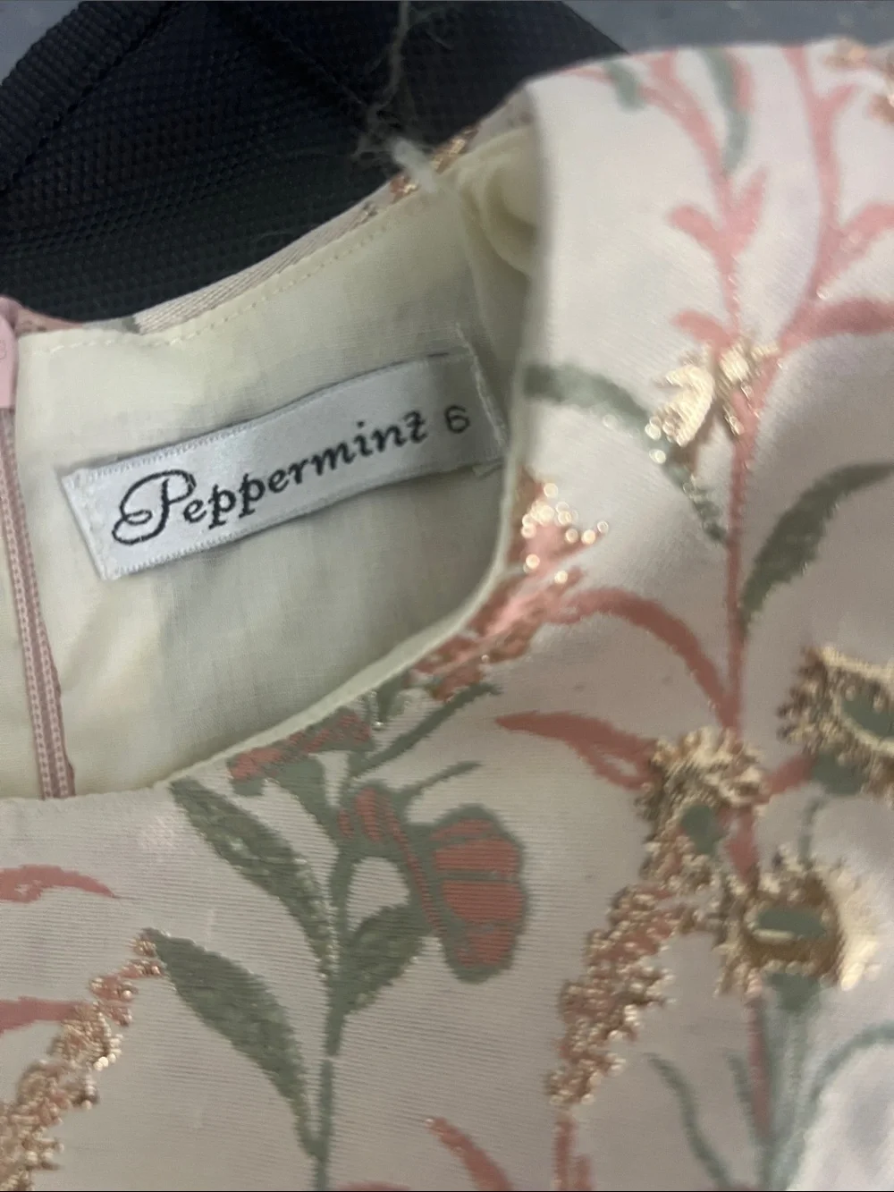 Peppermint Cream Floral Jacquard Dress with Pastel Appliqués